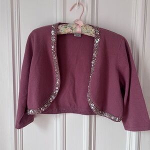 Women’s Basque Petites 3/4 Sleeve Angora Lambswool Sequined Shrug Sweater L